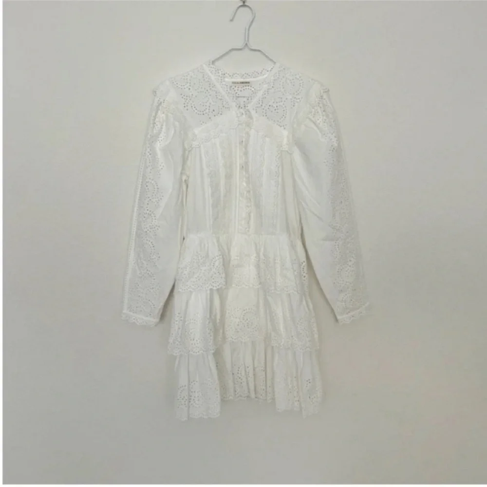 Ulla Johnson Aster Long Sleeve Tiered Ruffle Mini Dress White - Picture 4 of 12